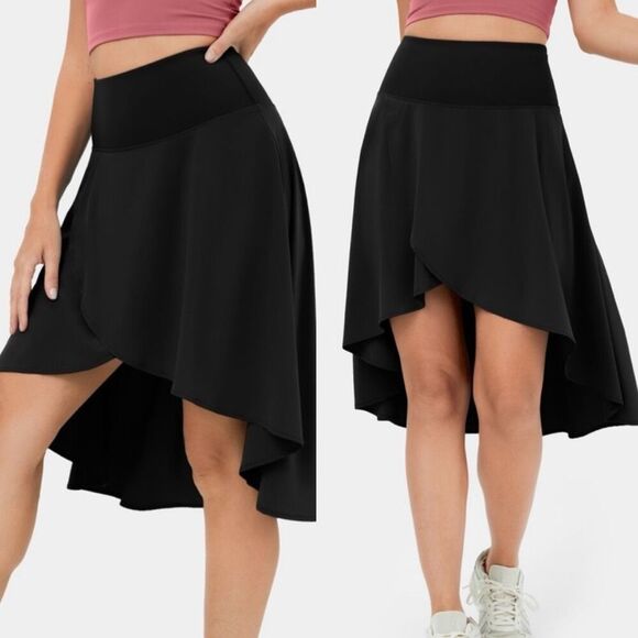 Halara High Waisted Asymmetric Ruffle High Low Flowy Quick Dry Dance Skirt large - Picture 1 of 6